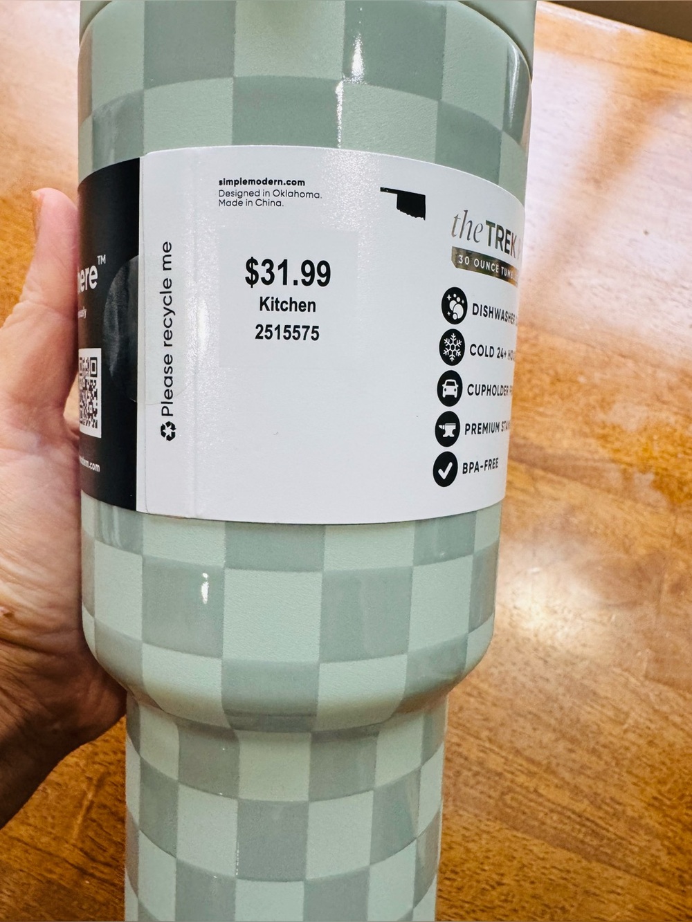 Simple Modern The Trek Pivot 30oz Tumbler Green Check Pattern w Travel Handle - Picture 7 of 15